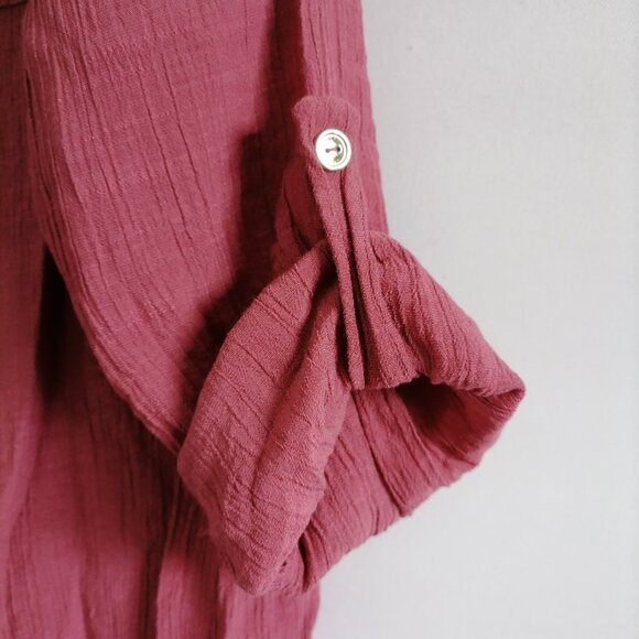 Parallel Skies Women's Maroon Red Ruffle Comfy Roll Tab Sleeve Shirt Size XL - Picture 4 of 8